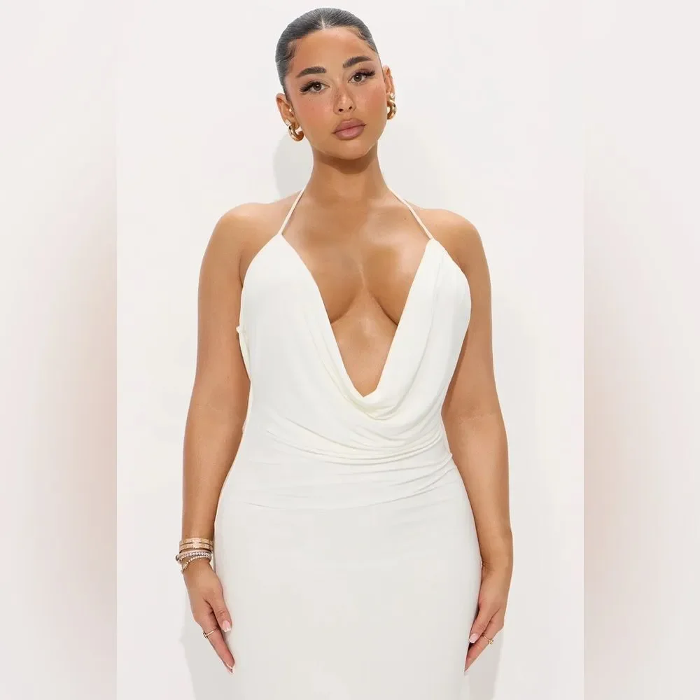 Sabrina Hardware Cowl Neck Maxi Dress - White - Picture 3 of 5